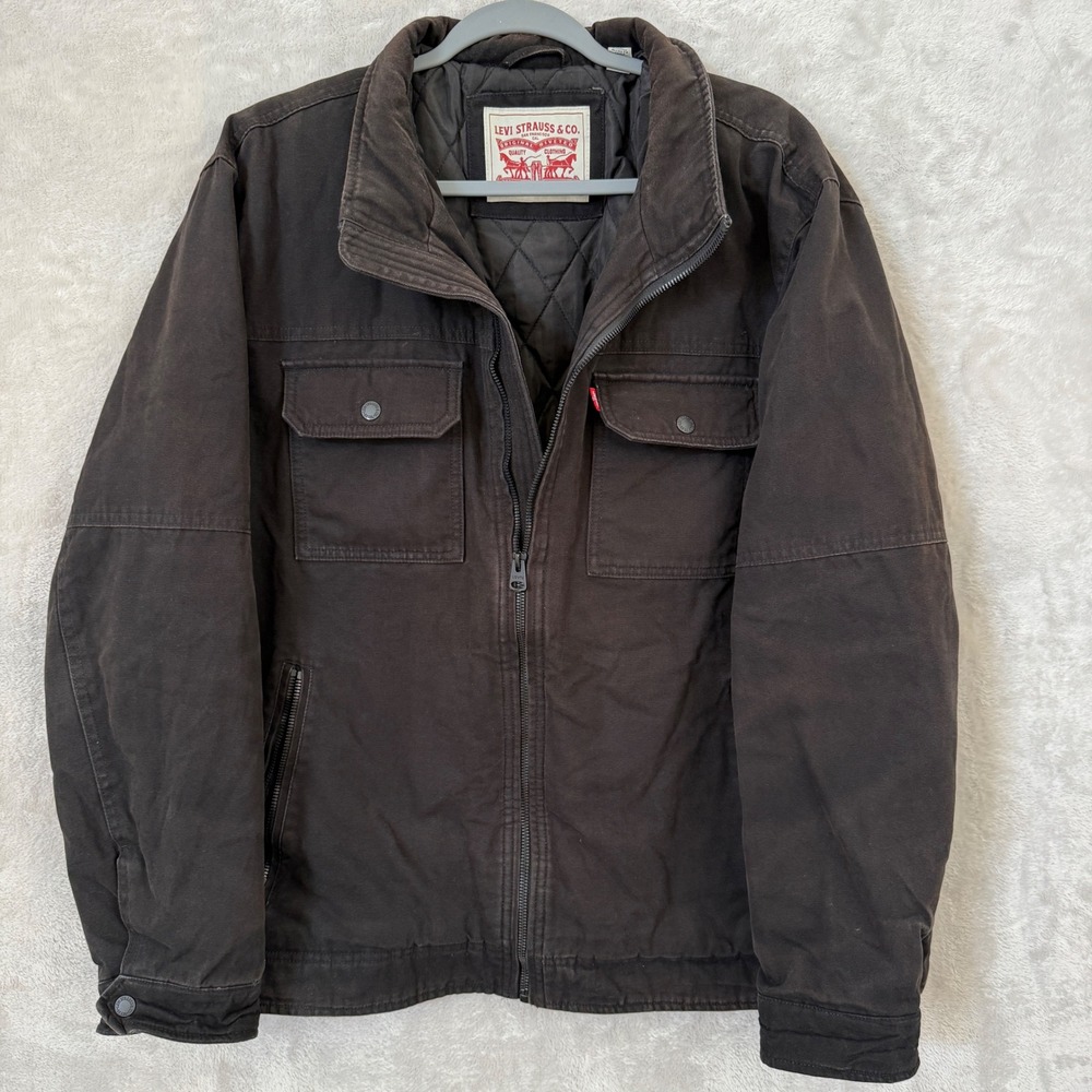 Levi's Mens XL Brown Quilted Workwear Jacket Trucker Utility Canvas Coat